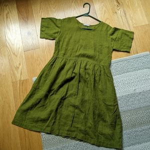 Linenfox linen midi dress in olive green